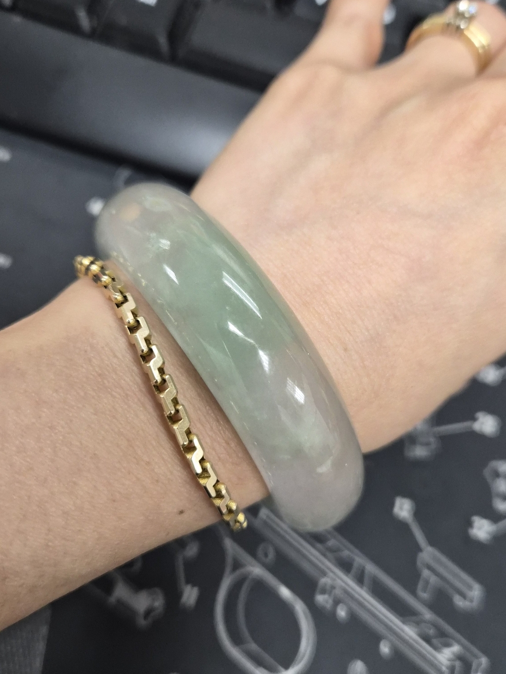 Rare Thick Myanmar Jade Bangle - Pear Color - Picture 3 of 10